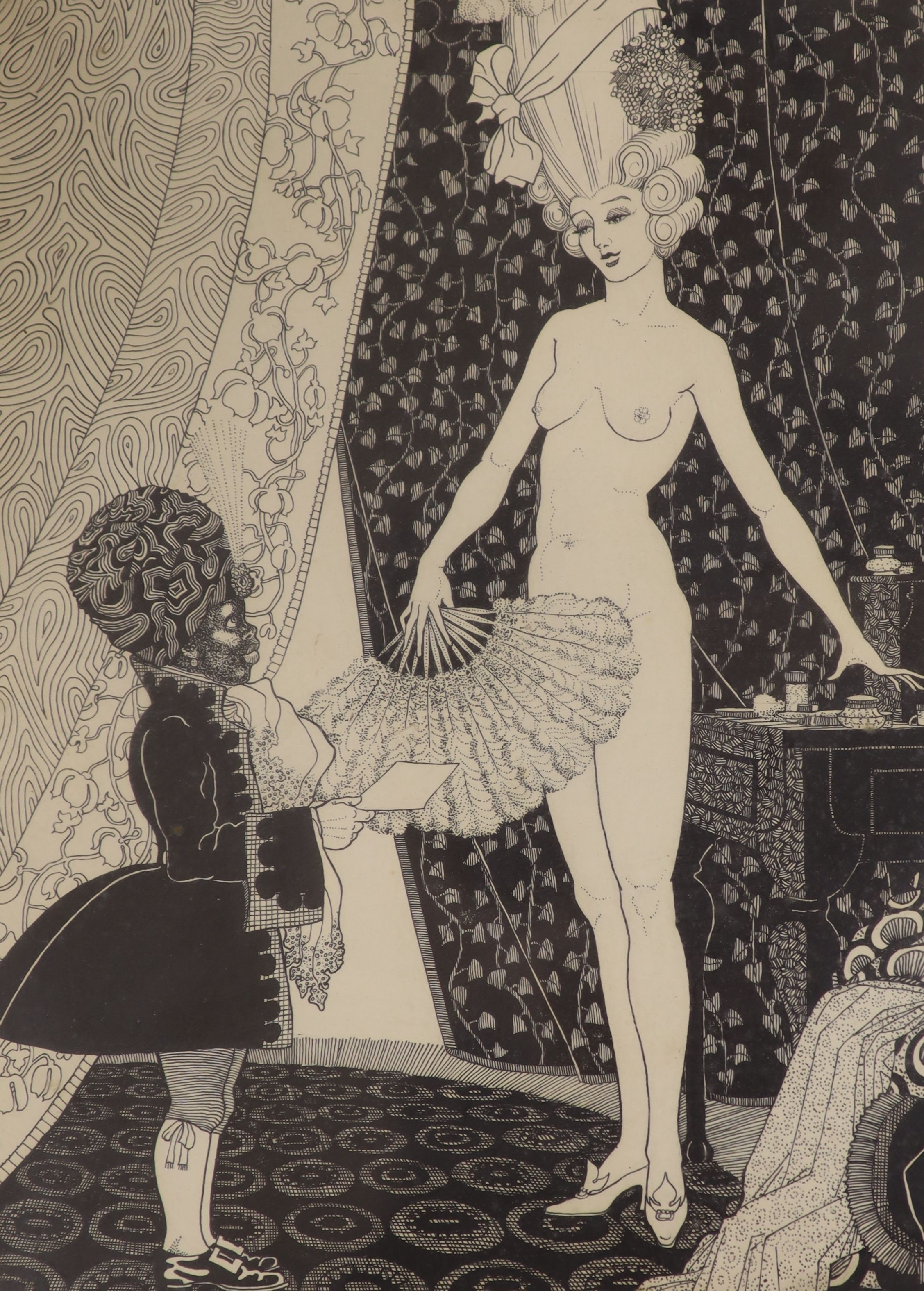 After Aubrey Beardsley, eight black and white prints, largest 33 x 24cm